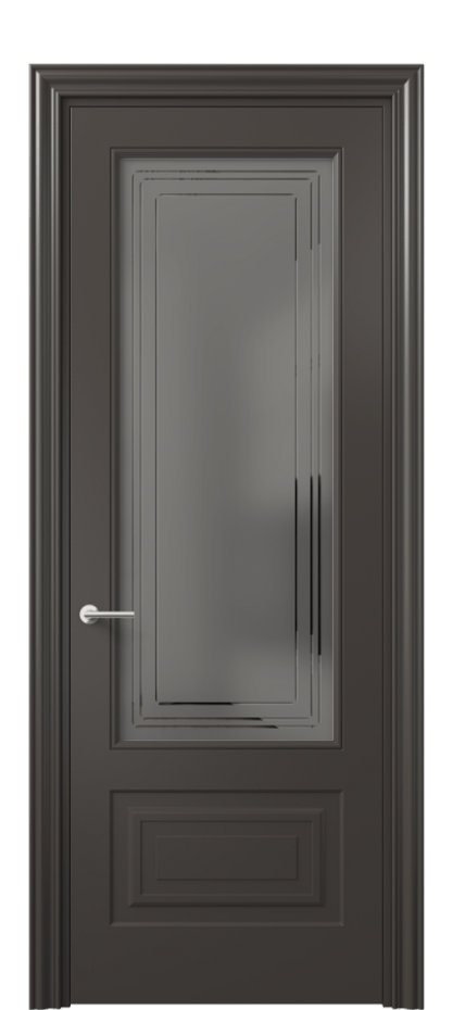 Межкомнатная дверь Mascot 8442 Матовый антрацит Сатинированное серое стекло с гравировкой "Грани", триплекс Цена 4300 AZE | Volhovec