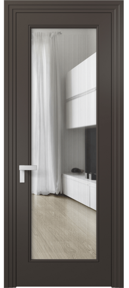 Межкомнатная дверь Rocca 8300 Матовый антрацит Прозрачное стекло с гравировкой "Каннелюры", триплекс, 7 мм Цена 95590 ₽ | Volhovec