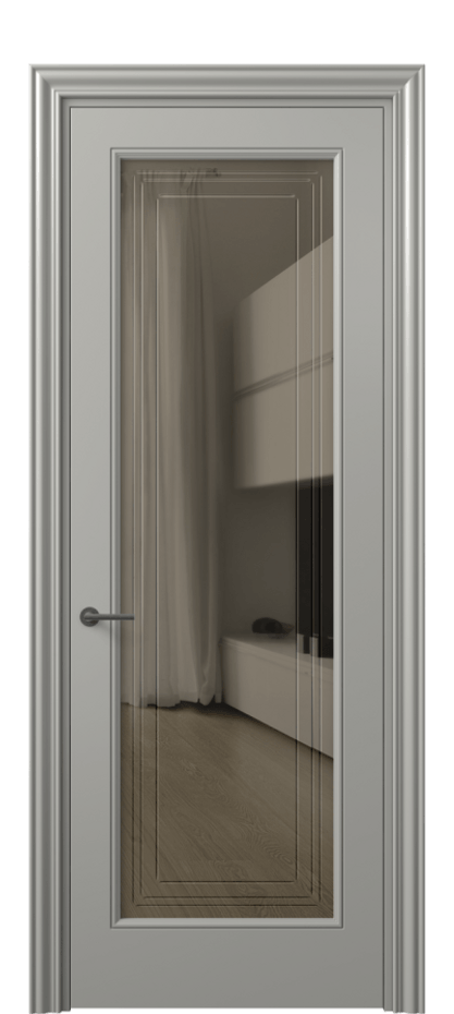 Межкомнатная дверь Mascot 8400 Матовый нейтральный серый Прозрачное бронзовое стекло с гравировкой "Грани", триплекс, 7 мм Цена 85360 ₽ | Volhovec