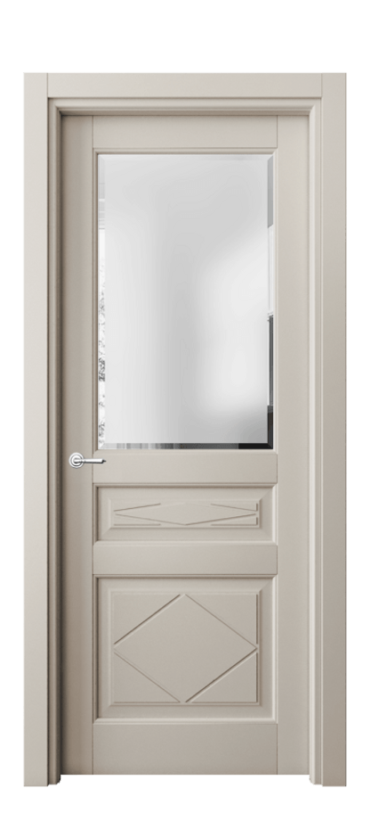 Межкомнатная дверь Toscana Rombo 6344 Бук светло-бежевый Сатинированное стекло с фацетом, 6 мм Цена 107140 ₽ | Volhovec