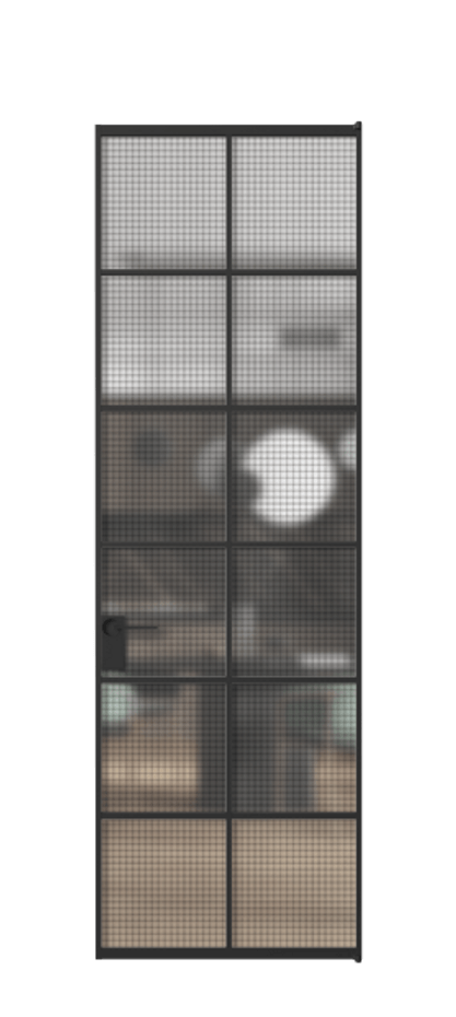 Алюминиевая дверь АЛПЛ040.05 Алюминий Черный Декоративное стекло с сеткой "Mesh silver", триплекс, 6 мм Цена 158500  | Volhovec