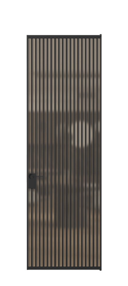 Алюминиевая дверь АЛПЛ040.06 Алюминий Черный Сатинированное оранжевое стекло, триплекс, 6мм Цена 229890  | Volhovec