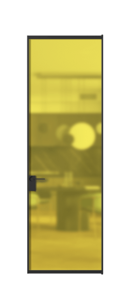 Алюминиевая дверь АЛПЛ040.01 Алюминий Черный Сатинированное жёлтое стекло, триплекс, 6мм Цена 138040  | Volhovec