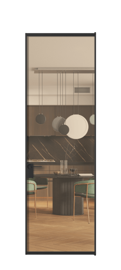 Алюминиевая дверь АЛПЛ040.01 Алюминий Черный Прозрачное оранжевое стекло, триплекс, 6мм Цена 138040  | Volhovec