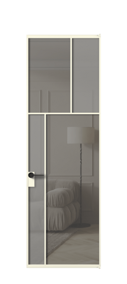 Межкомнатная дверь Mosaic АЛПЛ041.22 Алюминий молочно-белый Сатинированное серое стекло, триплекс, 6 мм + Прозрачное серое стекло, триплекс Цена 182460 ₽ | Volhovec