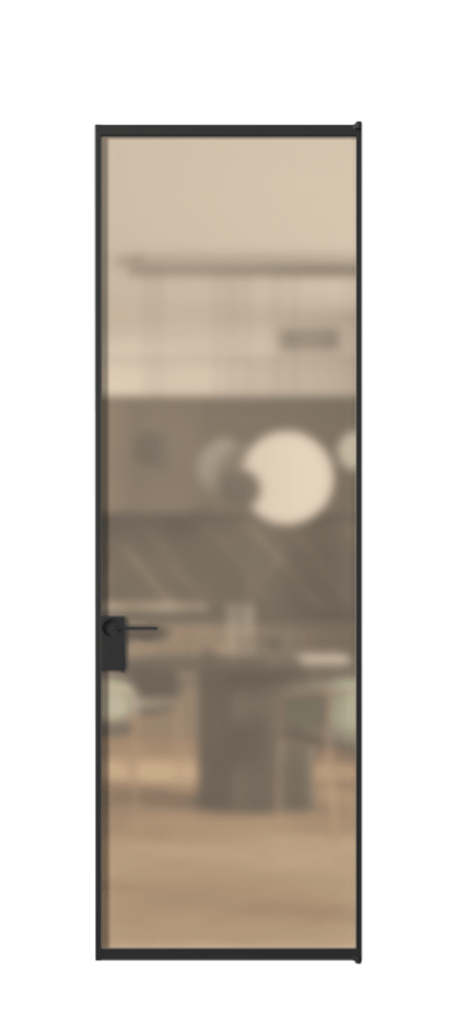 Алюминиевая дверь АЛПЛ040.01 Алюминий Черный Сатинированное оранжевое стекло, триплекс, 6мм Цена 138040  | Volhovec