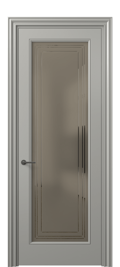 Межкомнатная дверь Mascot 8400 Матовый нейтральный серый Сатинированное бронзовое стекло с гравировкой "Грани", триплекс, 7 мм Цена 85360 ₽ | Volhovec