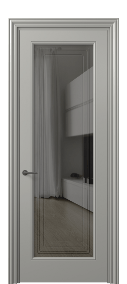 Межкомнатная дверь Mascot 8400 Матовый нейтральный серый Прозрачное серое стекло с гравировкой "Грани", триплекс, 7 мм Цена 85360 ₽ | Volhovec