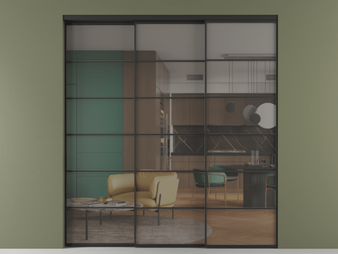 Перегородка Формато внутри проёма 3 створки с синхронным механизмом АЛПР 040.04 Алюминий Черный Прозрачное серое стекло, триплекс. Скрытый короб ЧЕР Цена 381000 ₽ 1. Полотно 3 шт. (800/2100 мм)
2. Комплект установки раздвижной системы
3. Базовый комплект фурнитуры
4. Комплект фурнитуры телескопик синхро-2
5.Ручка Рондо. Фабрика дверей Волховец 8 (800) 551 43 19 Перегородка Формато внутри проёма 3 створки с синхронным механизмом АЛПР 040.04 Алюминий Черный Прозрачное серое стекло, триплекс Цена 381000 ₽ | Volhovec