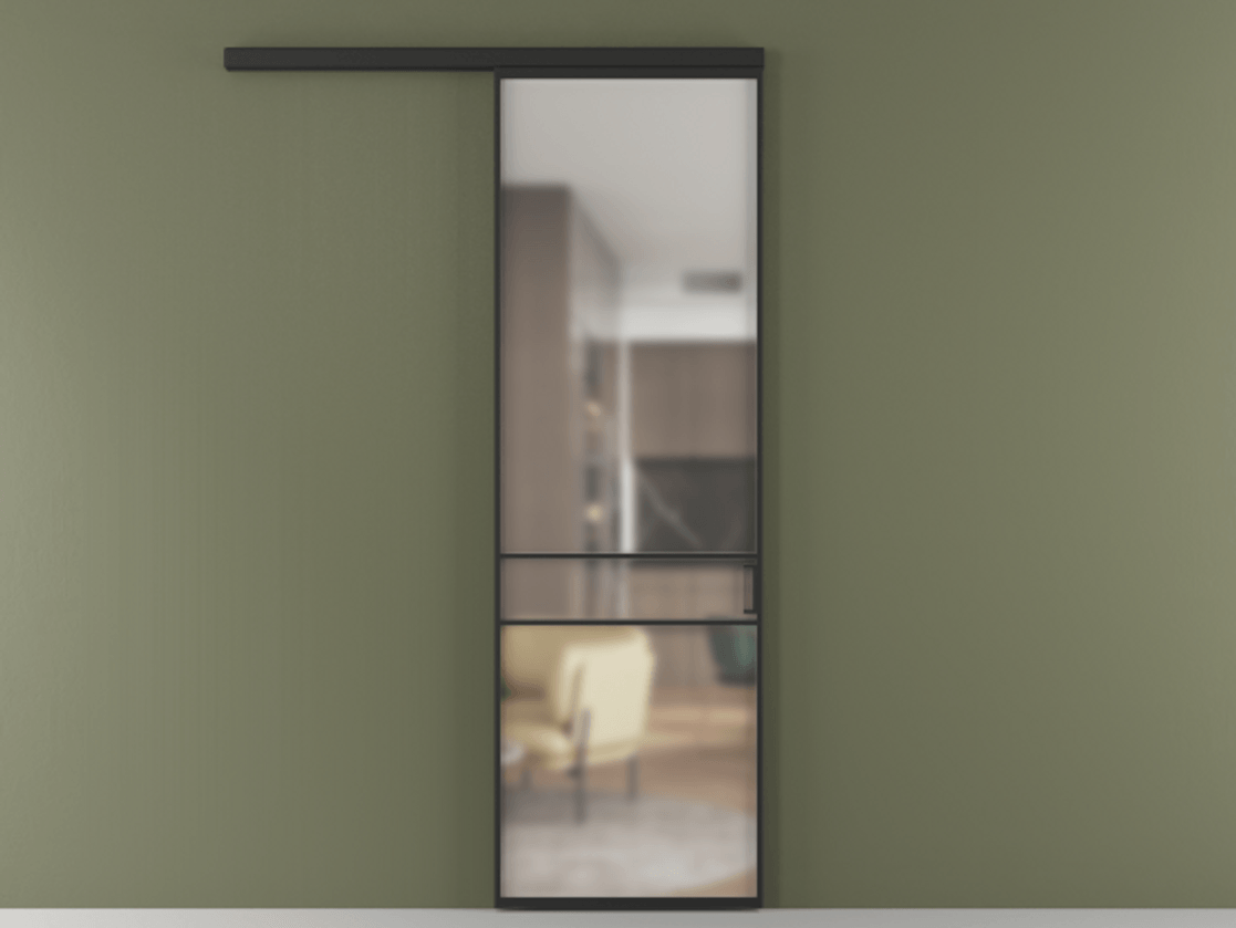 Перегородка Formato вдоль стены одностворчатая АЛПР 040.02 Алюминий Черный Сатинированное стекло "Matelux Crystal Vision", калёное, 6 мм, матовое, каленое 6 мм Цена 129250 ₽  | Volhovec