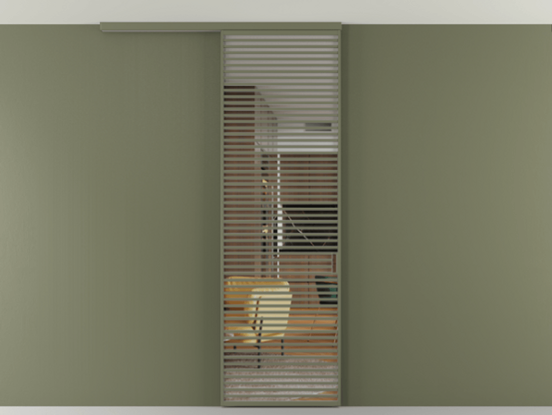 Перегородка Формато вдоль стены на потолок 1 створка АЛПР 040.07 Алюминий оливковый тёмный Прозрачное стекло "Кристал Вижн", калёное Цена 212991 ₽ | Volhovec