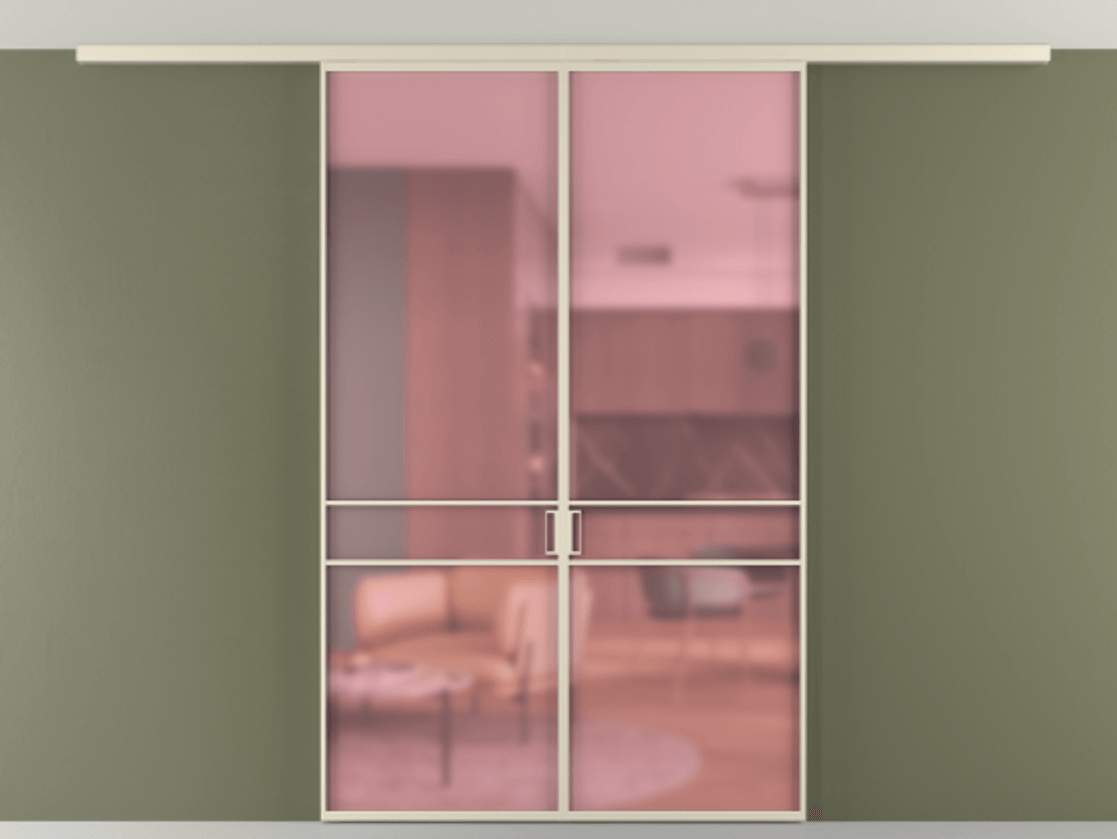 Перегородка Formato вдоль стены на потолок 2 створки АЛПР 040.02 Алюминий бежево-серый Сатинированное розовое стекло, триплекс Цена 214360 ₽ | Volhovec