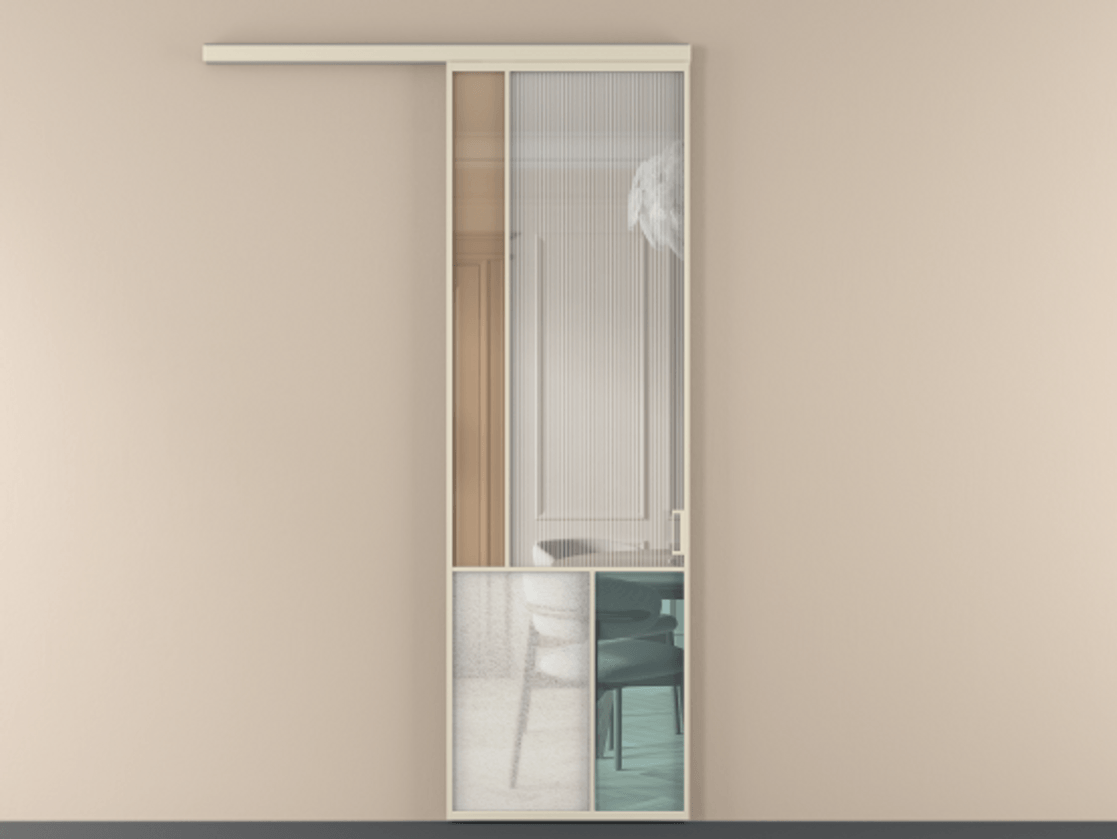 Перегородка Mosaic вдоль стены 1 створка АЛПР 041.20 Алюминий бежево-серый Комбинация стекол Группы 1 и Группы 3 Цена 157330 ₽ | Volhovec