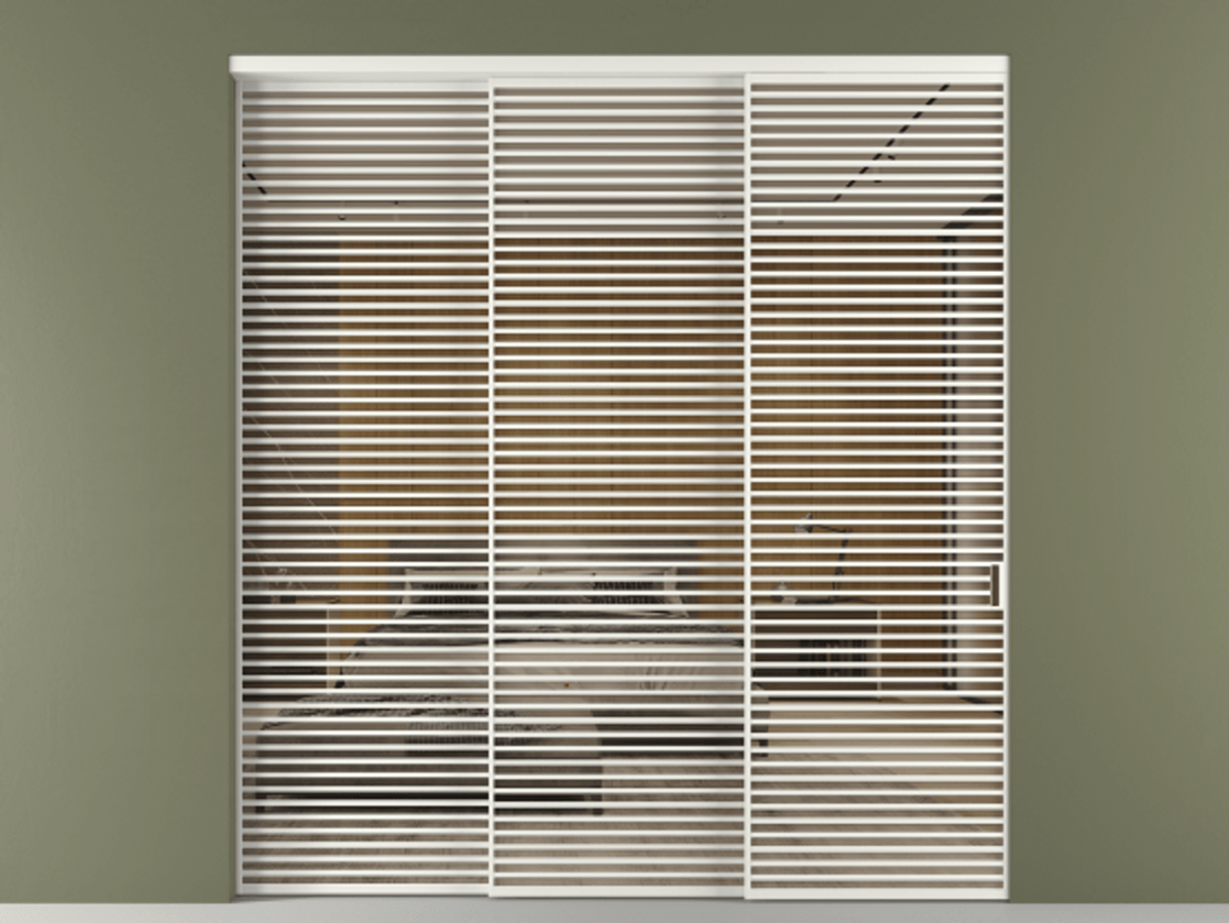 Перегородка Формато внутри проёма 3 створки с синхронным механизмом АЛПР 040.07 Алюминий светло-серый Рефлективное бронзовое стекло "Стопсол", калёное. Цена 658830 ₽ 1. Полотно 3 шт. (800/2100 мм)
2. Комплект установки раздвижной системы
3. Базовый комплект фурнитуры
4. Комплект фурнитуры телескопик синхро-2
5.Ручка Рондо. Фабрика дверей Волховец 8 (800) 551 43 19 Перегородка Формато внутри проёма 3 створки с синхронным механизмом АЛПР 040.07 Алюминий светло-серый Рефлективное бронзовое стекло "Стопсол", калёное Цена 658830 ₽ | Volhovec