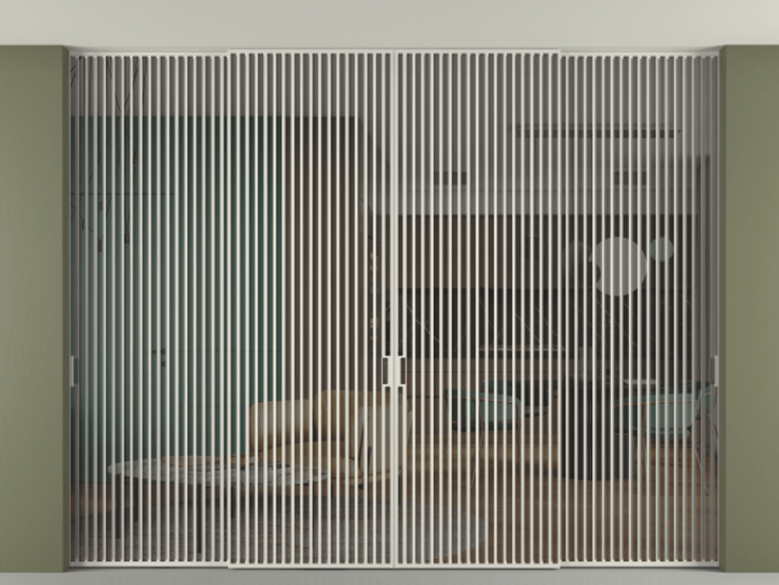 Перегородка Formato внутри проёма скрытое крепление в потолок 4 створки АЛПР 040.06 Алюминий Белый Прозрачное серое стекло, триплекс Цена 1009600 ₽ | Volhovec