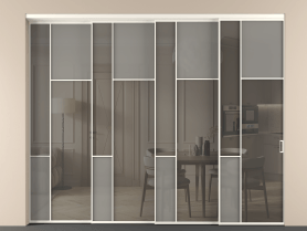 Алюминевая перегородка vntl4_5 Алюминий пудровый белый Серый сатин матовое + Серый прозрачное. Цвет Алюминий пудровый белый. Материал Алюминий в эмали. Коллекция Перегородка Мозаик внутри проёма 4 створки с синхронным механизмом. Фото. Алюминевая перегородка vntl4_5 Алюминий пудровый белый Серый сатин матовое + Серый прозрачное. Цвет Алюминий пудровый белый. Материал Алюминий в эмали. Коллекция Перегородка Мозаик внутри проёма 4 створки с синхронным механизмом. Картинка.