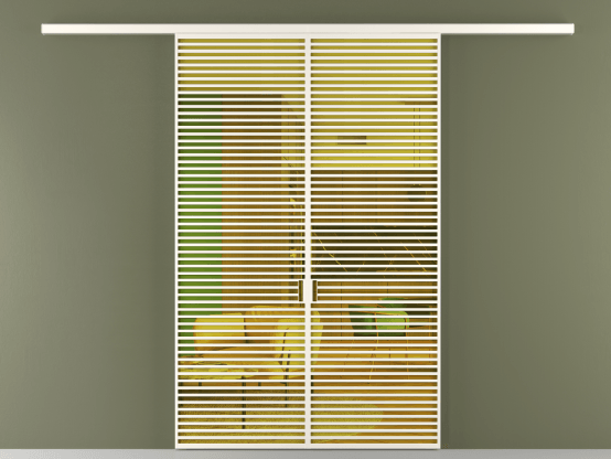 Алюминевая перегородка vd2_07_ Алюминий пудровый белый Прозрачное жёлтое стекло, триплекс, 6мм. Цвет Алюминий пудровый белый. Материал Алюминий в эмали. Коллекция Перегородка Formato вдоль стены 2 створки. Картинка.