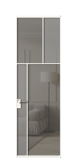 Межкомнатная дверь АЛПЛ041.22 БЕЛ Серый сатин матовое + Серый прозрачное. Цвет Алюминий Белый. Материал Алюминий. Коллекция Mosaic. Фото. Дверь межкомнатная АЛПЛ041.22 БЕЛ Серый сатин матовое + Серый прозрачное. Цвет Алюминий Белый. Материал Алюминий. Коллекция Mosaic. Картинка.