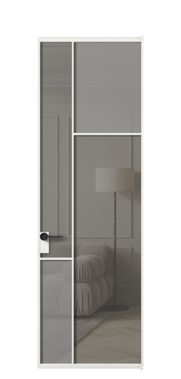 Межкомнатная дверь АЛПЛ041.11 АБЛ Серый сатин матовое + Серый прозрачное. Цвет Алюминий белоснежный. Материал Алюминий в эмали. Коллекция Mosaic. Фото. Дверь межкомнатная АЛПЛ041.11 АБЛ Серый сатин матовое + Серый прозрачное. Цвет Алюминий белоснежный. Материал Алюминий в эмали. Коллекция Mosaic. Картинка.