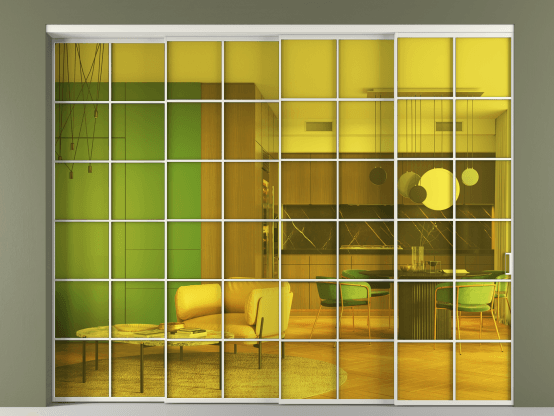 Алюминевая перегородка АЛПР 040.05_АСР_ПРОЗ ЖЕЛ_new. Цвет Алюминий серый. Материал Алюминий в эмали. Коллекция Перегородка Formato внутри проёма 4 створки с синхронным механизмом. Фото. Алюминевая перегородка АЛПР 040.05_АСР_ПРОЗ ЖЕЛ_new. Цвет Алюминий серый. Материал Алюминий в эмали. Коллекция Перегородка Formato внутри проёма 4 створки с синхронным механизмом. Картинка.